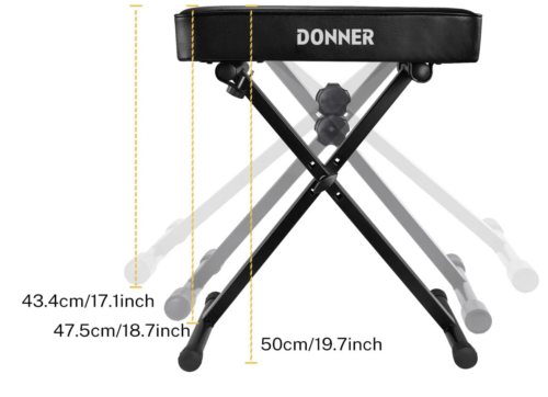 Donner Piano Bench, Adjustable Keyboard Bench Portable Stool - Image 2